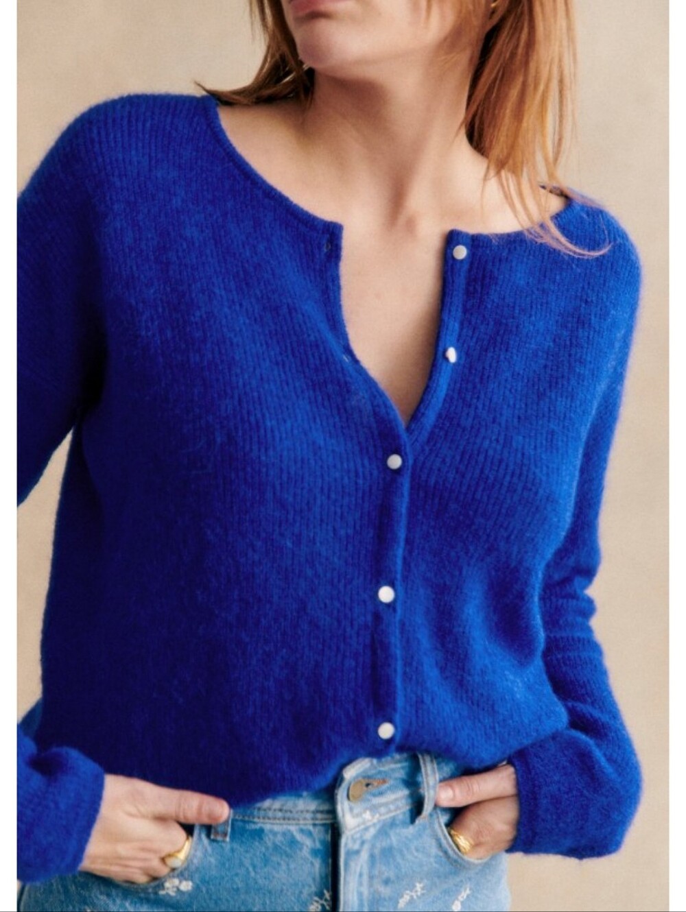 Sézane Gaspard Cardigan Royal Blue XS | Mohair Alpaca Knit Sweater Parisian Girl
